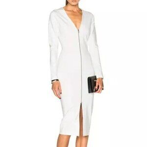 Women Ivory Slit Front V-Neck Dress, US 4